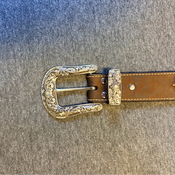 Nocona Belt Co Accessories - Brown Leather Women's Western Belt with Ornate Silver Buckle